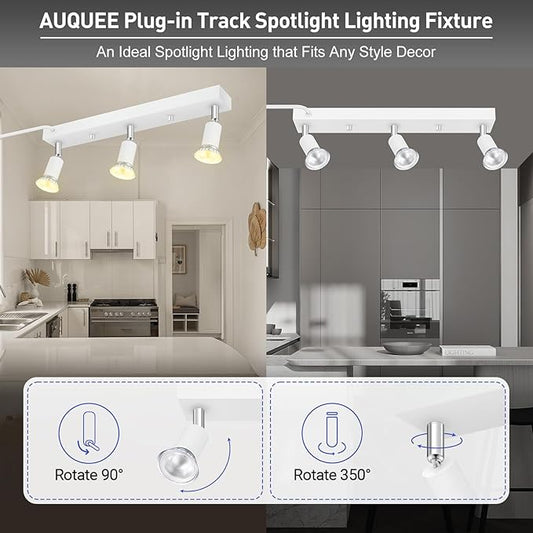 Plug in Track Lighting, 16" LED Track Light Fixtures Ceiling, White 3 Way GU10 Wall Spotlight, Rotatable Track Head, Plug in Ceiling Light Kitchen Hallway Living Room,15 Foot Power Cord(NO Bulb)