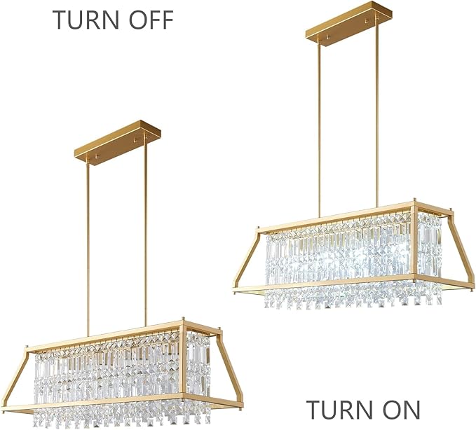 LMQNINE Chandeliers for Dining Room, 4-Light Trapezoidal Industrial Dining Room Light Fixture Farmhouse Chandelier Crystal Pendant Lights Kitchen Island Living Room (Gold 35.43 inch)