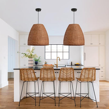 Farmhouse Rattan Chandelier 16.6" 3-Lights Boho Hand Woven Pendant Lights Wicker Dining Room Light Coastal Hanging Lighting Fixtures for Living Room Bedroom Kitchen Sink Restaurant Entryway Foyer