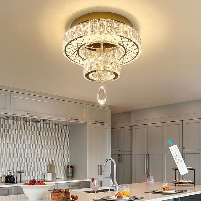 HAIXIANG Chandelier Bedroom LED Light Modern Hallway Ceiling Lighting Fixtures for Kitchen Dining Room Kitchen Remote Dimmable Gold Lights