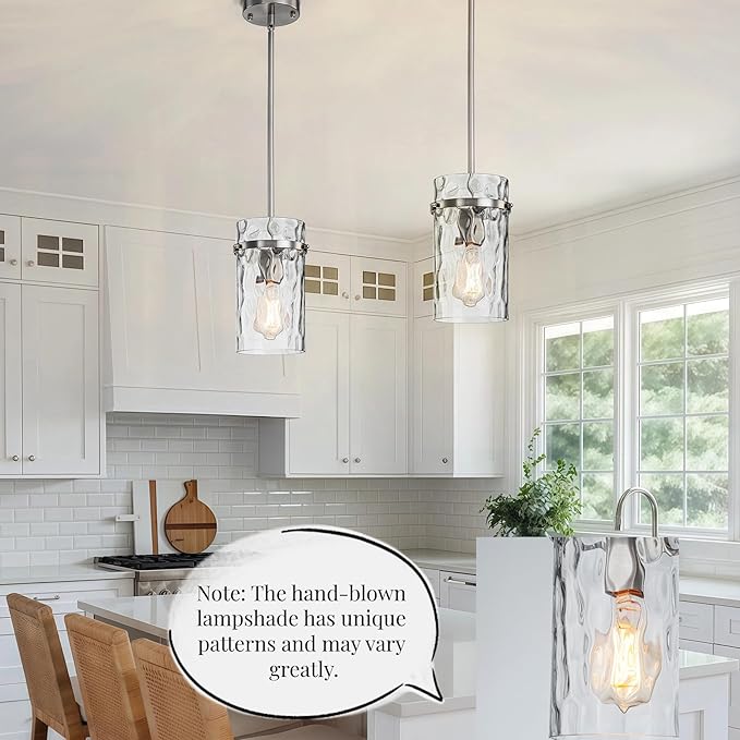 5.5" Nickel Hammered Glass Pendant Light, Brushed Nickel Kitchen Pendant Lights, Modern Kitchen Island Light Over Dining Light Fixture Bedroom Foyer 1 Pack