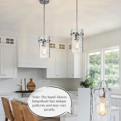 5.5" Nickel Hammered Glass Pendant Light, Brushed Nickel Kitchen Pendant Lights, Modern Kitchen Island Light Over Dining Light Fixture Bedroom Foyer 1 Pack