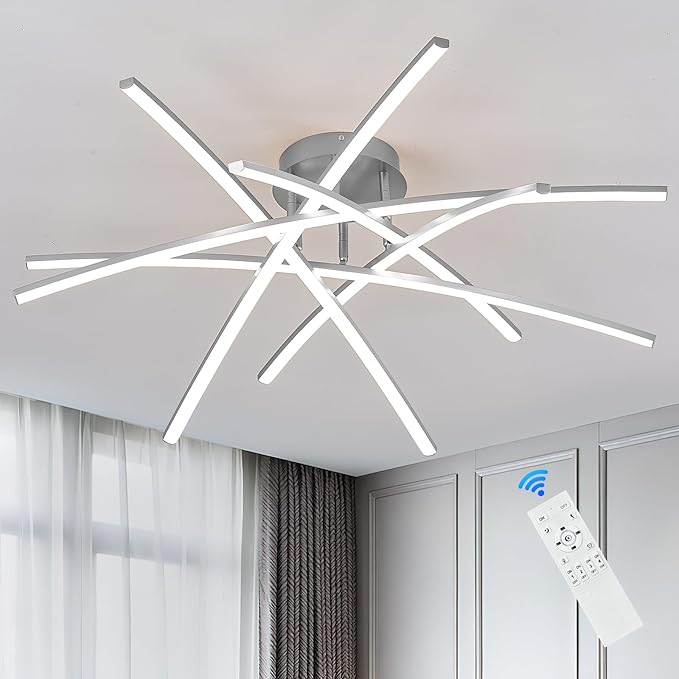 Semi Flush Mount Ceiling Light, 32.8” Dimmable LED Chandelier Modern Ceiling Lighting Fixture Dimmable Remote Control 6-Lights Lamp for Living Room Dining Room Bedroom 65W 3000K-6000K