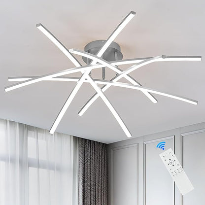 Semi Flush Mount Ceiling Light, 32.8” Dimmable LED Chandelier Modern Ceiling Lighting Fixture Dimmable Remote Control 6-Lights Lamp for Living Room Dining Room Bedroom 65W 3000K-6000K