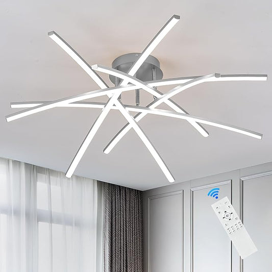 Semi Flush Mount Ceiling Light, 32.8” Dimmable LED Chandelier Modern Ceiling Lighting Fixture Dimmable Remote Control 6-Lights Lamp for Living Room Dining Room Bedroom 65W 3000K-6000K