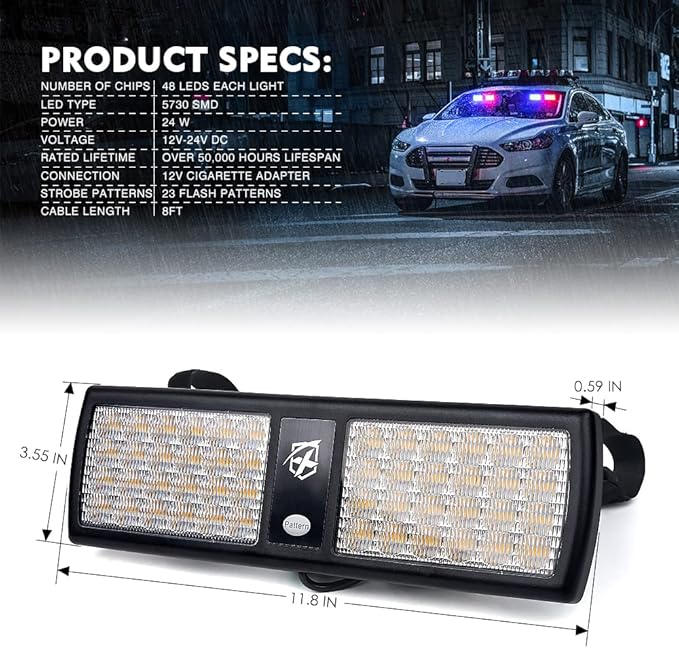 Xprite Red/Blue 2-in-1 Visor Strobe Lights Interior Windshield Emergency Warning Lights for Police Firefighter Construction Vehicles Trucks