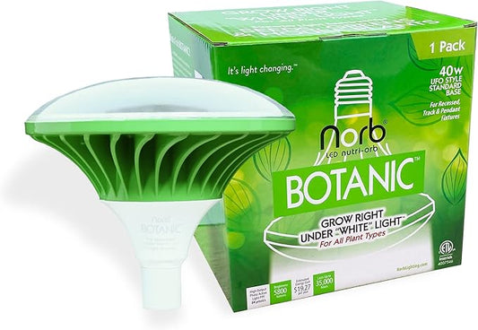 Norb NorbBOTANIC UFO 40W LED Grow Light - Full Spectrum Sun-Spectrum™ for Indoor Plants, Hydroponics, Greenhouse, Herbs, Vegetables, Hemp. Mimics Sunlight, High-Intensity, Energy-Efficient, E26