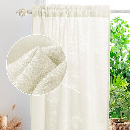 Yancorp Beige Linen Textured Short Curtains - Farmhouse Cafe Style, 24" W x 24" L, Small Windows for Bathroom, Laundry Room