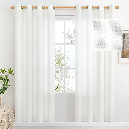 BGment White Sheer Linen Curtains for Living Room - 72 Inch Long Burlap Textured Light Filtering Window Treatments Grommet Drapes for Farmhouse, 2 Panels, 52 x 72 Inch