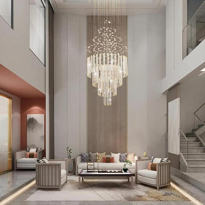 6-Light Flush Mount High Ceiling Chandelier, Modern Raindrop Crystal Chandeliers Pendant Light Foyer Chandelier Ceiling Led15.7 x 47.2 of CRYSTOP