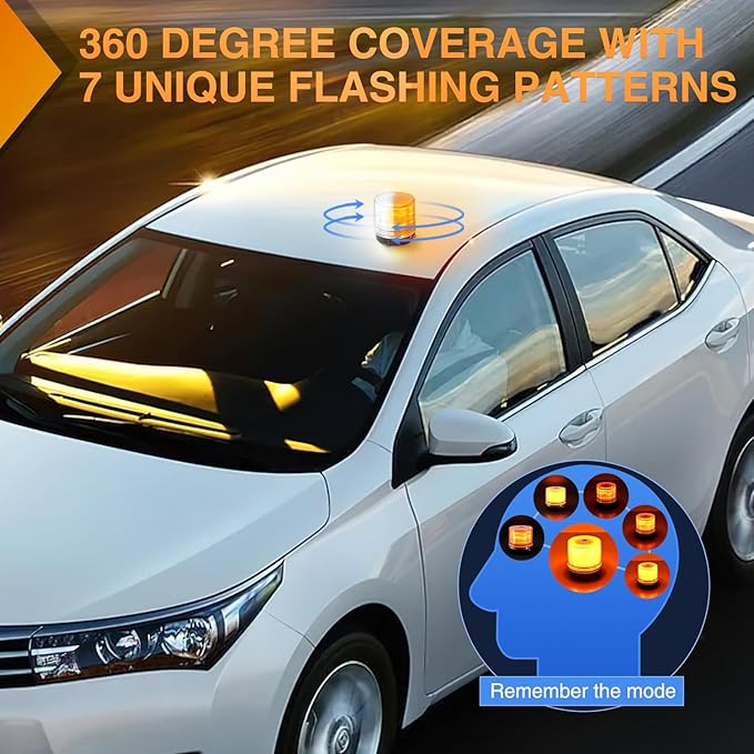 Nilight 18LED Strobe Lights Amber White Wireless Rotating Emergency Safety Flashing Beacon Light with Magnetic Base Mount and Two Types of Plugs for Vehicle UTV Truck Forklift Tractor Snow Plow