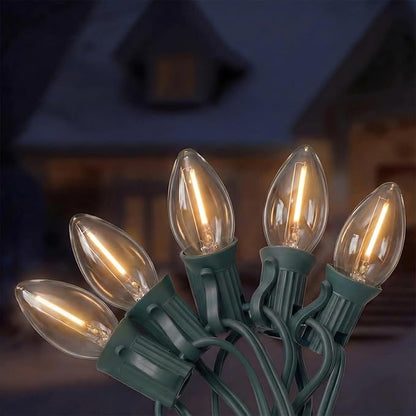 C7 LED Christmas Lights, 25Ft Vintage C7 Christmas Lights with 27 LED Clear Bulbs, Hanging Connectable String Light for Patio Garden Holiday Home Xmas Decor