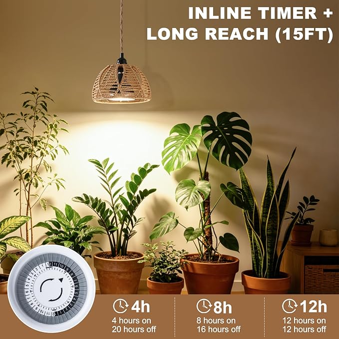 Hanging Grow Lights for Indoor Plants, Full Spectrum Plant Light, with Timer and 15FT Power Cord, 30W Pendant Plant Lights for Indoor Growing, Garden, Flowers, Greenhouse