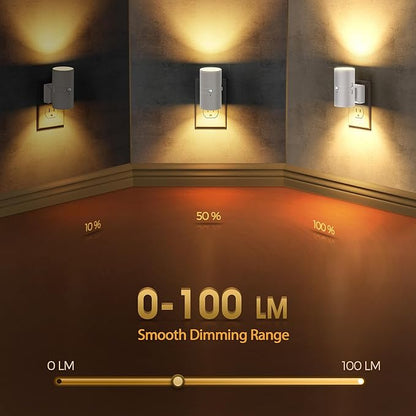 Briignite Motion Sensor Night Light,2 Pack Motion Activated Plug in Night Lights, 0-100LM Dimmable Soft White 3000K, Motion Sensor Light Indoor for Bathroom Hallway Bedroom Stairway Kid Elderly Pet