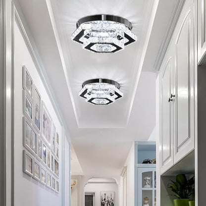 Modern LED Chandelier Flush Mount Ceiling Light Fixture Crystal Chandeliers for Living Room Bedroom Dining Kitchen (6500K Cool White)