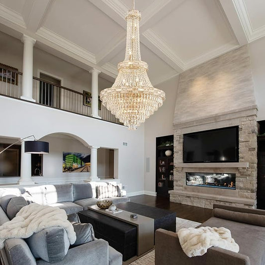 25 Lights Large Gold Crystal Chandeliers Luxury Modern Chandelier for High Ceilings 3 Tiers Pendant Lighting Fixture Foyer Staircase Hallway Entryway Banquet Hall Lobby 60.5" H x 31" D