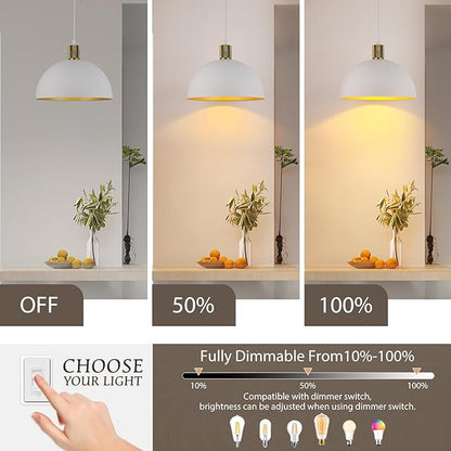 White Gold Pendant Lights Kitchen Island, 11.8" Modern Dome Pendant Light Fixtures Farmhouse Hanging Lights for Dining Room Hallway Sink Entryway