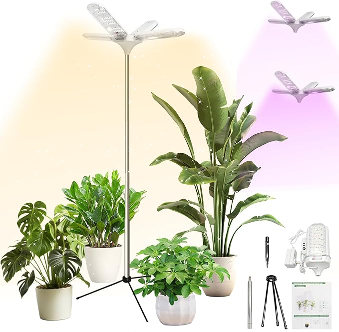 Grow Lights for Indoor Plants, 240 LEDs Full Spectrum Plant Light with Folding Wings, 3/9/12H Auto Timer, 10 Dimmable Levels, 3 Lighting Modes, Height Adjustable for Tall Large Plants, Vegetables