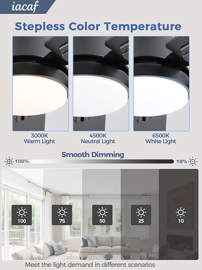 Ceiling Fans with Lights, 52'' Low Profile Ceiling Fan with Light and Remote/APP Control, Dimmable, Qiuet DC Motor, Flush Mount Ceiling Fan for Indoor Bedroom Living Room, Black