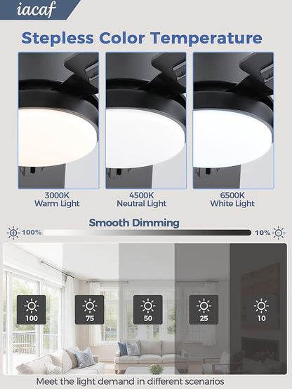 Ceiling Fans with Lights, 52'' Low Profile Ceiling Fan with Light and Remote/APP Control, Dimmable, Qiuet DC Motor, Flush Mount Ceiling Fan for Indoor Bedroom Living Room, Black