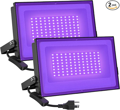 Onforu 2 Pack 60W LED Black Lights, Blacklight Flood Light with Plug, IP66 Waterproof Black Lights for Dance Party, Glow in The Dark, Halloween, Body Paint, Fluorescent Poster, Neon Glow