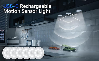 Under Cabinet Light Motion Sensor - Rechargable Closet Puck Lights, Stick on Night Lighting Magnet, Under Counter Lights Kitchen, LED Montion Sensor Light, Wireless Locker Nightlights 3-Pack