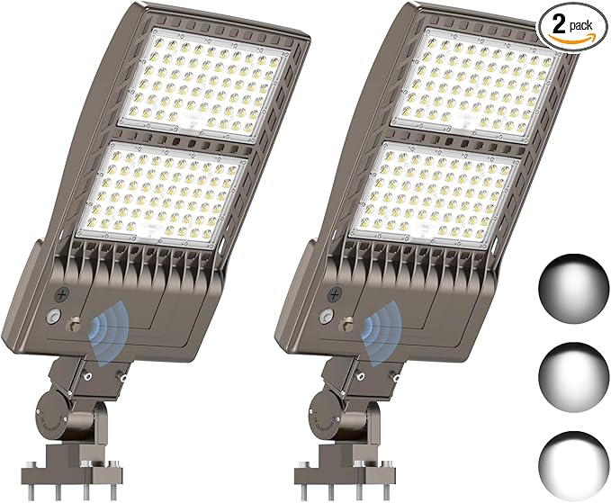 KUKUPPO 2Pack 480V 400W LED Parking Lot Light Power Adjustable, Dusk to Dawn LED Shoebox Flood Pole Light Outdoor Parking Lighting Arm Mount 60,000LM 5000K IP65 Waterproof 277-480V ETL Listed