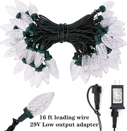 AWQ 50LED 49 FT C9 Christmas String Lights Plug in Fairy Twinkle String Lights 8 Modes Timer Function Waterproof Extendable for Indoor Outdoor Wedding Party Christmas Decoration (50, White)