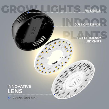 Barrina Orbgrow OG09 Puck Grow Light with Timer, 660nm Red LEDs, 36W(4 x 9W, 540 Watt Equiv), Full Spectrum Plant Light for Indoor Plants, Magnetic & Linkable, 5 Levels Dimmable, 4 Packs, Black