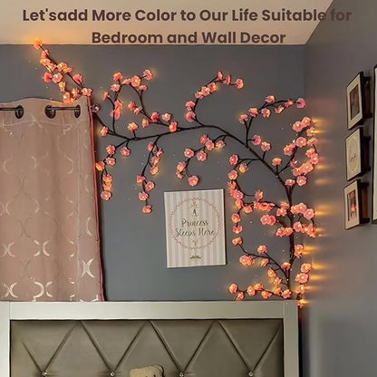 Cherry Blossom Tree Branch Lights for Wall,Cherry Enchanted Willow Vine Lights,with 72 LED and 8 Lighting Modes,Remote Timer,for Bedroom Wall Doors Windows Wedding Christmas Holiday (63inch)
