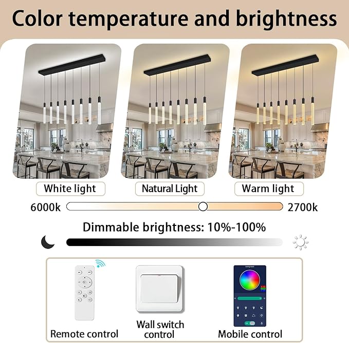 8-Light Black Rectangular Crystal Chandelier Modern LED Dimmable Crystal Column Pendant Lighting for High Ceiling Kitchen Island Entryway Living Room