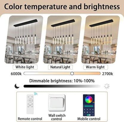 8-Light Black Rectangular Crystal Chandelier Modern LED Dimmable Crystal Column Pendant Lighting for High Ceiling Kitchen Island Entryway Living Room