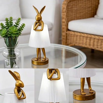 Easter Bunny Lamp, Rabbit Table Lamp for Bedroom, 15.7" Vintage LED Desk Light with Linen Lampshade, Cute Animal Night Light Gift for Kids Girls, Easter Basket Stuffers for Toddler (Light Gray)