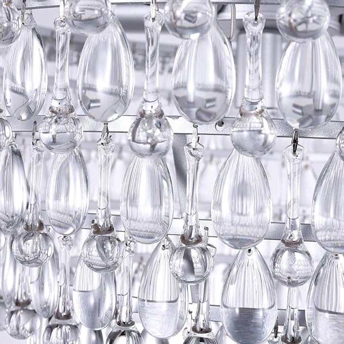 Wellmet 20 Inch Crystal Chandeliers, 6 Lights 5 Tiers Crystal Light, Adjustable Ceiling Pendant Lights, Modern Hanging Chandelier Lighting Fixture for Dining Room, Bedroom, Hallway, Bar, Kitchen, Bath
