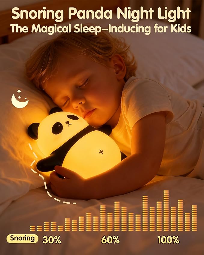 Snoring Panda Night Light for Kids, Upgraded Large Novelty Nursery Nightlight with Snoring Motion & Sound, Rechargeable Cute Night Light for Baby, Bedroom, Holiday Gifts for Girls & Boys