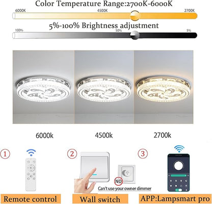 Modern Crystal Chandeliers for Dining Room Flush Mount Ceiling Chandelier for Living Room Dining Room Ring LED Crystal Ceiling Light (Round,32in Gold,Dimmable 2700K-6500K)