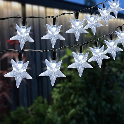 Solar Star Lights Outdoor - 50 LED Solar Powered Lights Outdoor Waterproof, 30.68ft Solar Star for Outside, White Twinkle Fairy String for Garden Fence Yard Decorations, 8 Modes