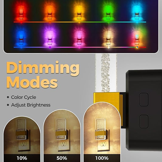DORESshop LED Night Lights Plug into Wall, [2 Pack] 3 Level Dimmable Night Light, Rotatable Bubble Decorative Nightlight, Dusk to Dawn Sensor, Wall Sconce-Style Design Nightlights for Bathroom, RGB