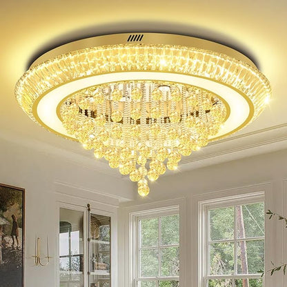 Modern Crystal Chandelier for Living Room, 40in Led Gold Crystal Drop Ceiling Light, Crystals Chandeliers for Dining Room, Living Room, Bedroom