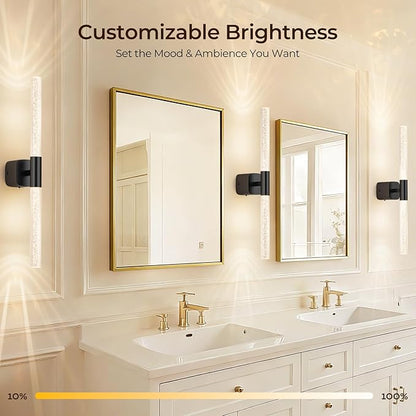 Battery Operated Wall Sconce Set of 2 Black Rechargeable Acrylic Crystal Sconce Wall Decor Set of 2 with 12000mAh CCT Dimmable 350° Rotate Remote Wireless Wall Light for Bedroom Living Room