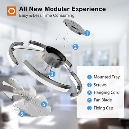 addlon Ceiling Fans with Lights and Remote, 20'' Low Profile Ceiling Fan, 3000-6000K Dimmable Modern Flush Mount Fandelier for Bedroom, Kitchen, Living Room, Black