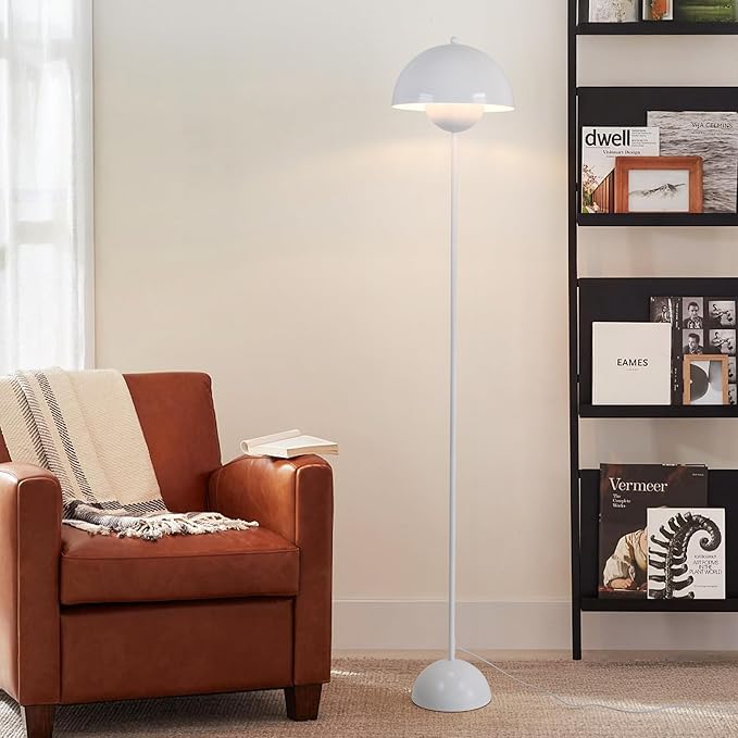 COSYLUX Modern Floor Lamp for Living Room, Industrial Tall Standing Lamp for Bedroom, Metal Shade Reflecting Light Reading Floor Lamp for Office, Nursery Room, Corner(Glossy White)