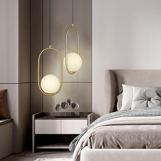lobolighting Pendant Light Fixtures, 2 Pack Modern Gold Pendant Lighting Adjustable Height Mid Century Chandelier, Frosted Glass Globe Single Hanging Light for Kitchen Island Dining Room Bedroom