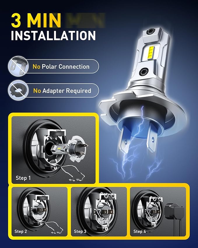 AUXITO H7 Bulb, 600% Brighter, 1:1 Mini Size No Adapter Needed, 5 Min Quick Install, No Flicker, 99% Compatibility, Pack of 2