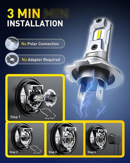 AUXITO H7 Bulb, 600% Brighter, 1:1 Mini Size No Adapter Needed, 5 Min Quick Install, No Flicker, 99% Compatibility, Pack of 2