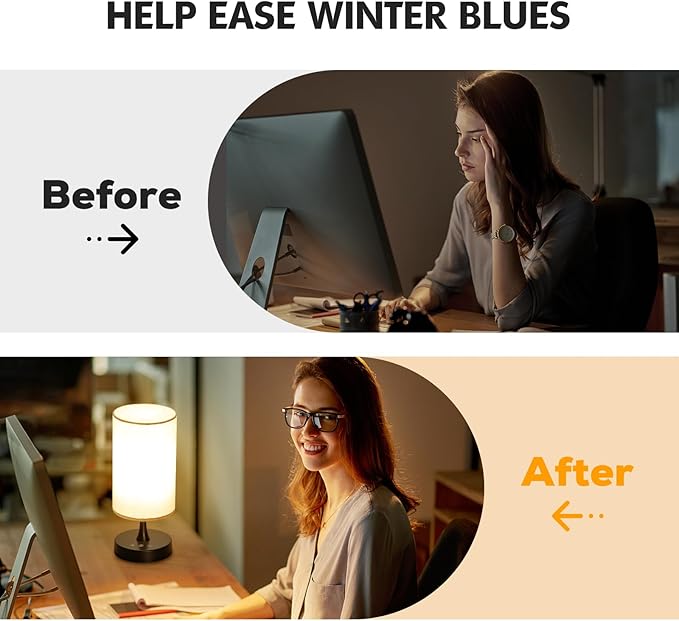 Caromolly Light Therapy Lamp, 10000 Lux Lamp with Remote Control, 3 Color Temperature & 4 Brightness Level & Timer, Daylight Lamp for Home, Office, Decoration(Black Base Linen Shade)