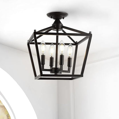 JONATHAN Y 12" Oil Rubbed Bronze Modern Farmhouse Pagoda 4-Light LED Semi Flush Mount Lantern, Metal Ceiling Light Fixture for Kitchen, Hallway, Entryway, Bedroom, Hardwired JYL7610A