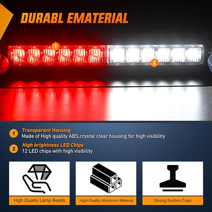 Nilight 12LED Traffic Advisor Strobe Light Bar Red White Emergency Warning Hazard Safety Dash Front/Rear Windshield Flashing Lights for Cars Trucks Police Firefighter Plow Construction Vehicles