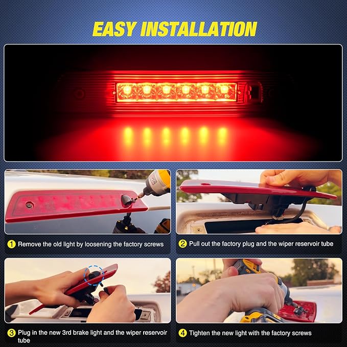 Nilight Third Brake Light Tail High Mount 3rd Stop Lights Red Lens Compatible with Jeep Grand Cherokee 2005 2006 2007 2008 2009 2010 Van SUV Rear Center Cab Lamp