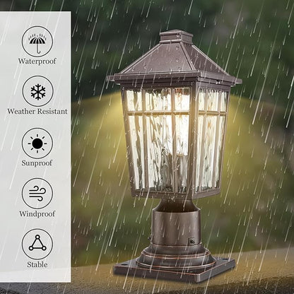 Darkaway Outdoor Post Lights Lamp Post Light Fixture, Waterproof Aluminum Housing with Water Ripple Glass, Fence Post Deck Lighting for Garden Patio Pathway